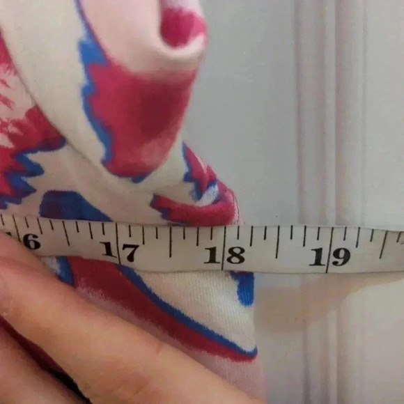 Adidas Women's Bloom Allover Print Tee-White/Pink/Blue - Picture 6 of 7